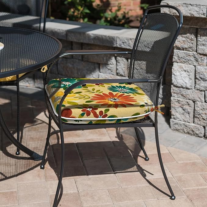 Outdoor 16"x17" Chair Pads Set of 4, Water Resistant Patio Chair Cushions with Ties, Seat Cushions for Home Garden Furniture Decoration, Flower Multi