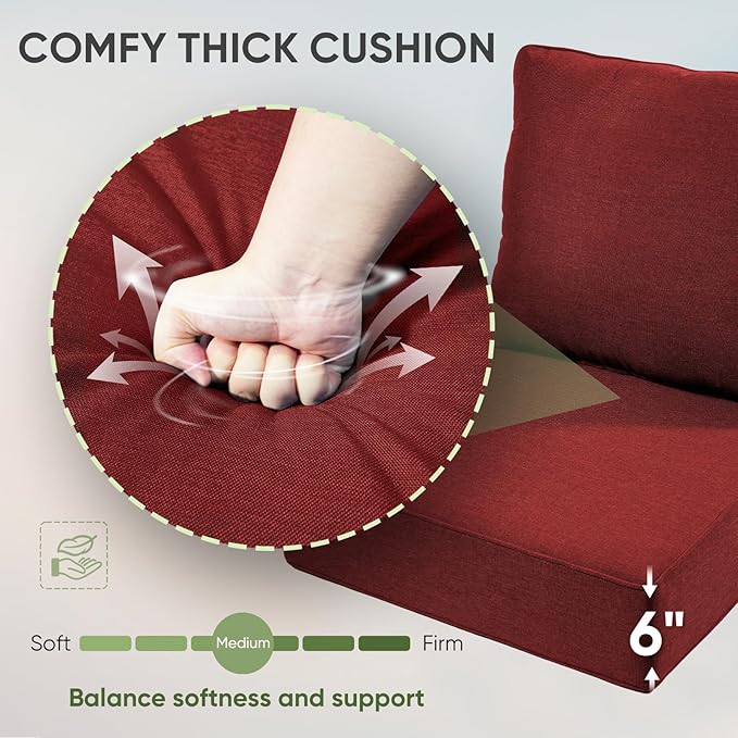Outdoor Chair Cushion Set, 24x24 Waterproof Patio Chair Cushions, 6" Thickened Seat Cushion for Outdoor Chairs and Couch, Include 1 Back & 1 Seat Cushion, Thick/Red