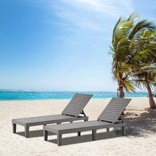 Outdoor Chaise Lounge Set of 2, Adjustable Pool Lounge Chair with 5 Positions Backrest, Waterproof Sun Loungers for Garden Pool Beach Patio Deck Sunbathing