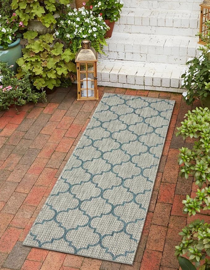 Unique Loom Outdoor Trellis Collection Area Rug (2' 7" x 10' Runner, Gray/ Ivory)