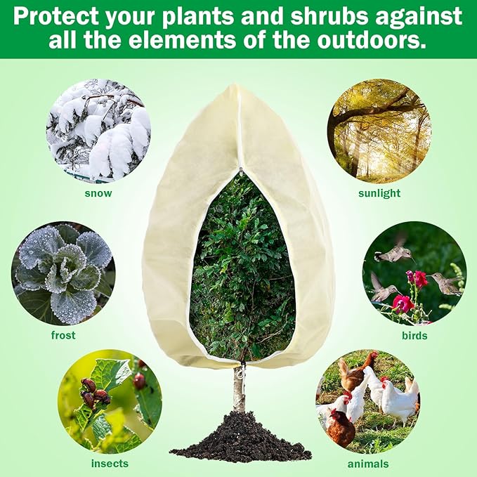 1 Pcs 10 x 10 ft Plant Covers Freeze Protection Extra Large Frost Cloth Plant Covers with Zipper Drawstring Winter Cold Weather Frost Blankets for Outdoor Palm Fruit Tree and Shrubs (Beige)