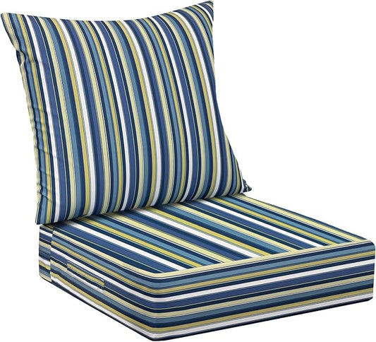 Outdoor Cushions for Patio Furniture,Outdoor Seat Cushion Set 24 x 24 x 5.75 Inch,Waterproof & Fade Resistant Outdoor Chair Cushions,Deep Patio Chair Cushion with Removable Cover,Blue Stripe