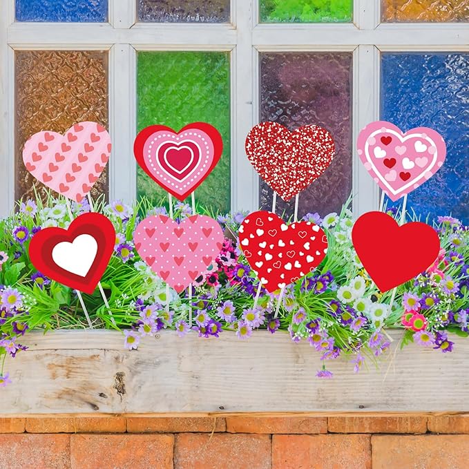 Bucherry 12 Pcs Valentine's Day Love Gnome and Heart Shape Planter Stakes Valentines Day Decorative Garden Yard Stakes Valentines Flower Pots Signs for Home Anniversary Party Outdoor Lawn Decor