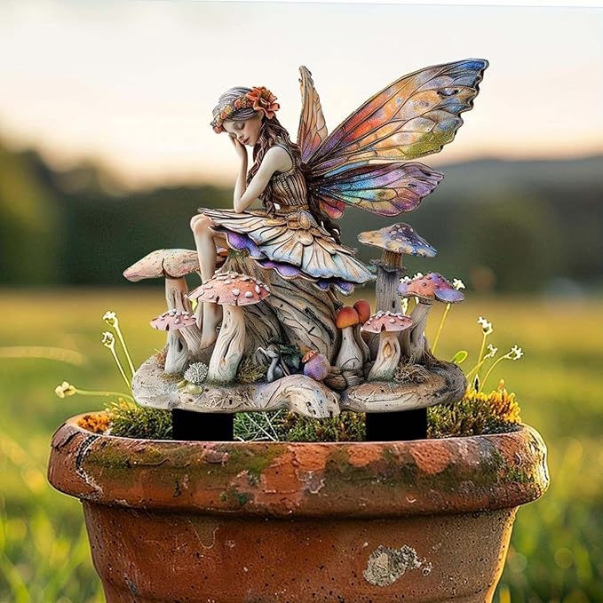 JOYO 11.8''Bohemian Fairy Flower Pot Decoration,Fairy Garden Planter Accessories,2D Acrylic Ground Plug,Fairy Pumpkin Angel Garden Stake for Pot Plants and Garden Yard Lawn Décor (P14)