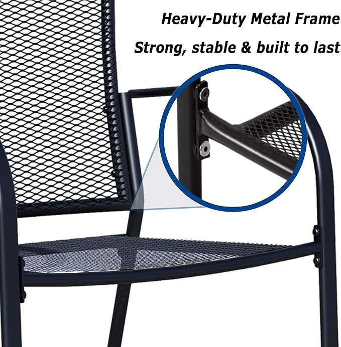 Patio Dining Chairs Set of 2, Black Stackable Outdoor Dining Chairs, Metal Mesh Patio Furniture Set for Garden Backyard Lawn Deck Support Over 300 lbs