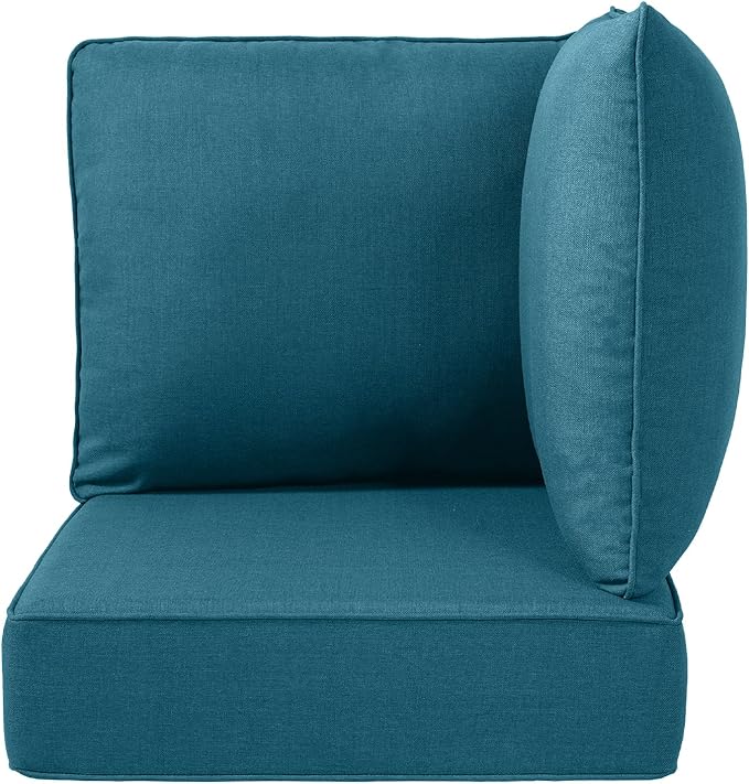 Luxury 24x24x6 Outdoor Corner Cushion 1 Set - Water-Repellent 3-Piece Cushion Set with Zipper for Outside Wicker Sofa Loveseat Chair Sectional Patio Conversation Sets - Peacock Blue/Classic
