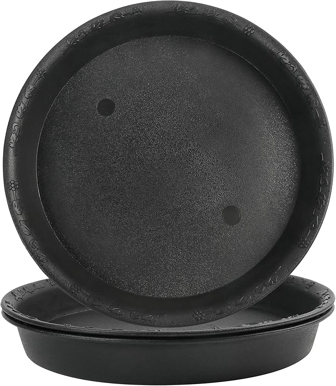 LotFancy Plant Saucer, 9 Inch of 3 Pack, Heavy Duty Plastic Plant Trays, Durable Pot Saucer Drip Tray for Indoor Outdoor, Flower Drainage Pot Base, Black