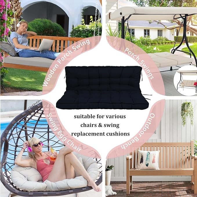 2-3 Seat Swing Replacement Cushion, Outdoor Bench Cushions with Backrest Thicken 4", Patio Furniture Garden Porch Loveseat Glider Pad Anti-Fading Waterproof (Navy Blue, 40x70in-thicken)