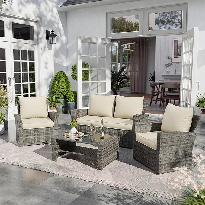 UDPATIO Outdoor Cushions for Patio Furniture, 4'' Replacement Cushions for Outdoor Furniture, Set of 8 Water-Resistant Outdoor Sectional Cushions for Sofa Couch Chair (Cream)