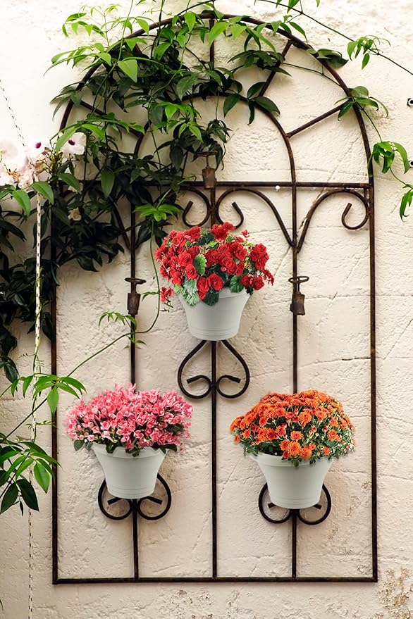 MADHOLLY 6Pcs Hanging Vertical Planter- Plastic Wall-Hanging Flowerpot with Hooks Leaky Grid- Free Combination Wall Mounted Planter for Outdoor Yard Garden Indoor Hanging Decorations (White)