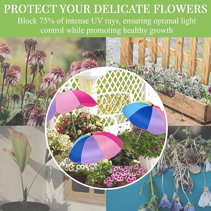 Colorful Plant Umbrellas for Outdoor Plants, Large (40") Sun Protection Shade Cover with M-Shaped Insert, Garden Shades for Potted Plants, Garden Beds, Patio Flower (4 Pcs)