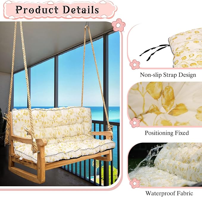 2-3 Seat Swing Replacement Cushion, Outdoor Bench Cushions with Backrest Thicken 4", Patio Furniture Garden Porch Loveseat Glider Pad Anti-Fading Waterproof (Yellow Leaf, 40x63in-thicken)