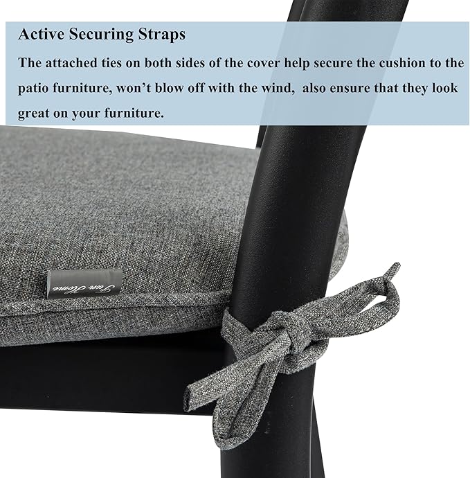 FUNHOME 17"x16"x2" Outdoor Chair Cushions Set of 2, Water Resistant Patio Chair Pads with Ties, Seat Cushions for Home Garden Furniture Decoration-Grey