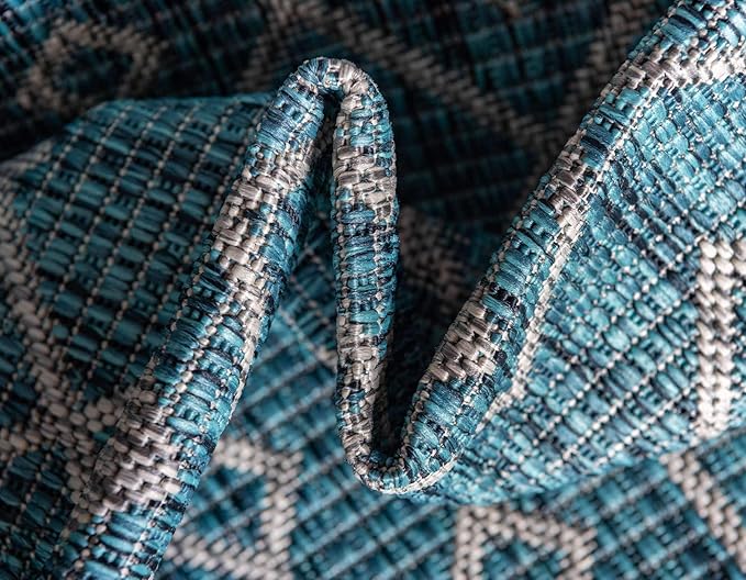 Unique Loom Outdoor Trellis Collection Area Rug - Tribal Trellis (4' 1" x 6' 1" Rectangle, Teal/ Ivory)
