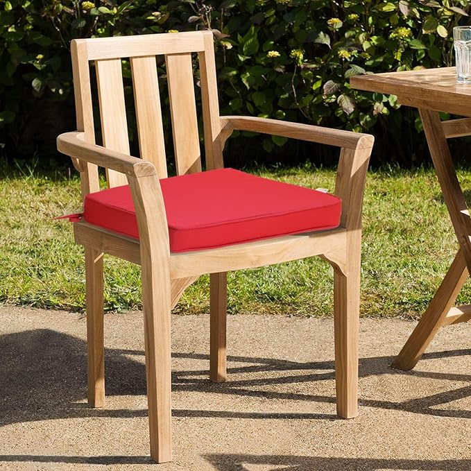 GUEGLSA Patio Seat Cushions 18 inch,Waterproof Square Chair Pad with Ties,18''x18'' Indoor Outdoor Chair Cushion for Garden Furniture,Set of 2,Red