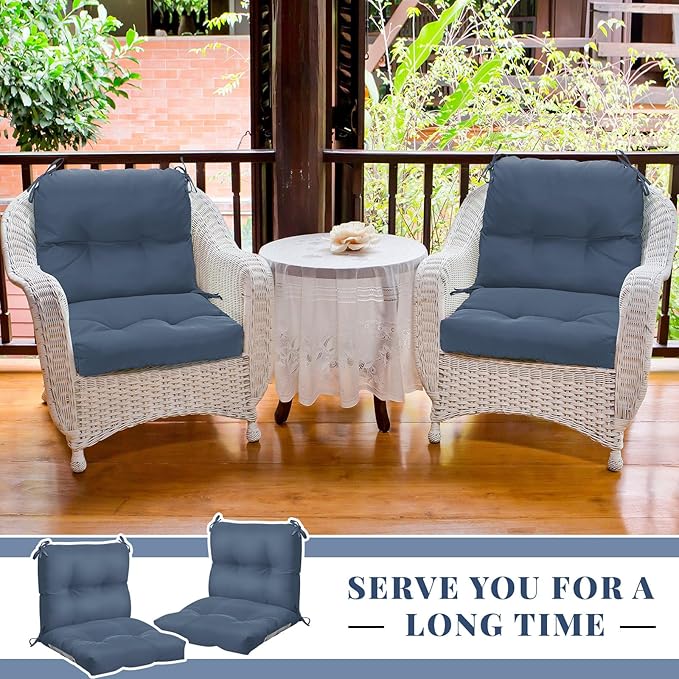 Geetery Set of 4 High Back Wicker Patio Chair Cushions for Outdoor Furniture 41.74x20.87x3.94 Inch Waterproof Thick Replacement Seat Pads with Non Slip Ties for Porch, Deck, Lawn & Garden(Blue Gray)