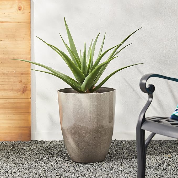 Glitzhome 16.75" H Tall Outdoor Planters Set of 2, Large Planters for Outdoor Plants, Modern Faux Ceramic Texture Round Tall Planter with Drainage Holes,Large Flower Pots for Indoor Garden,Sand Beige