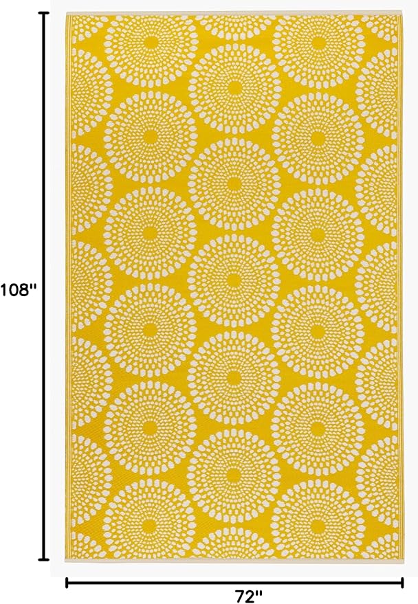 Fab Habitat Outdoor Rug - Waterproof, Fade Resistant, Crease-Free - Premium Recycled Plastic - Floral Medallion - Large Patio, Deck, Sunroom, Camping, RV - Rio - Yellow - 6 x 9 ft