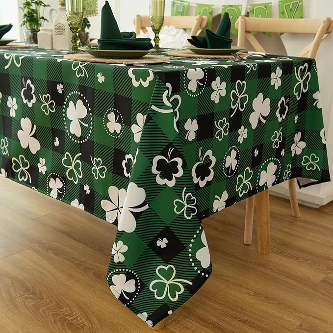 Waterproof Celtic Plaid Tablecloth Fabric - St Patrick's Day Green Oblong 52x70 Inch Buffalo Tartan Festive Table Cloth for Indoor Use - Irish Accessories for Dinner, BBQs, and Parties