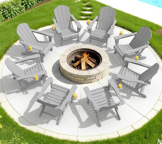 SERWALL Folding Adirondack Chair Set of 8 for Patio Garden Outdoors Fire Pit- Spanish Gray