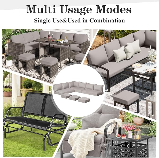 U-MAX Outdoor Cushions, 4 inch Memory Foam Patio Replacement for Outdoor Furniture, Fits 7-Seats Sectional Rattan Conversation Set, Splashproof Covers (Light Grey)