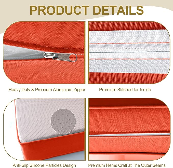 Outdoor Replacement Cushions for Patio Furniture,14-Piece Patio Water-Resistant Replacement Sofa Cushions,Fits 6-seat Sectional Rattan Conversation Set,Liner&Cover (Orange)