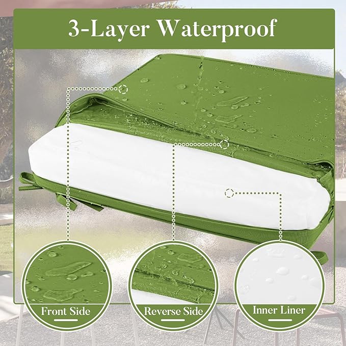 Basic Beyond Outdoor Chair Cushions for Patio Furniture, Waterproof Outdoor Seat Cushions Set of 4 19 x 19, Patio Chair Cushions Set of 4 with Ties and Handle, Grass Green