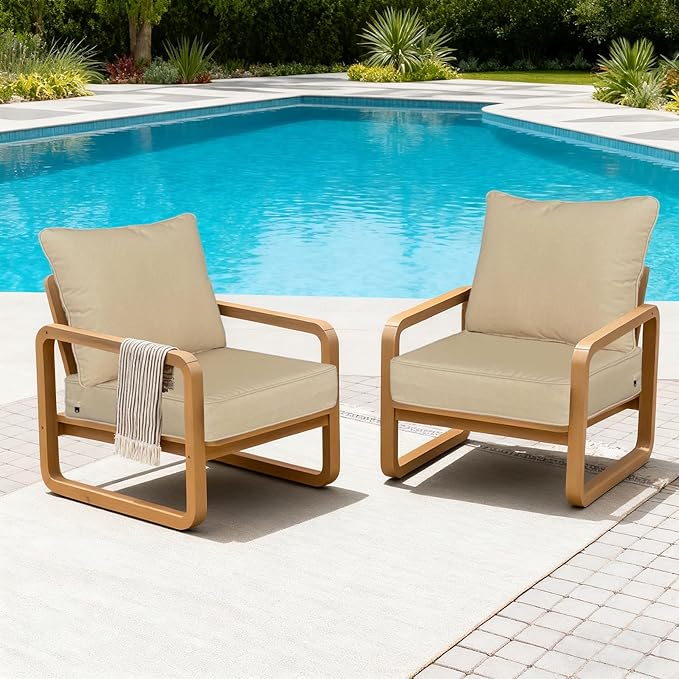 24x24 Inch Outdoor Deep Seat Cushions Set of 2,Thick High-Density Foam, Piped Edges & YKK Hidden Zipper,Water-Resistant UV-Resistant Polyester for Patio Furniture,Beige