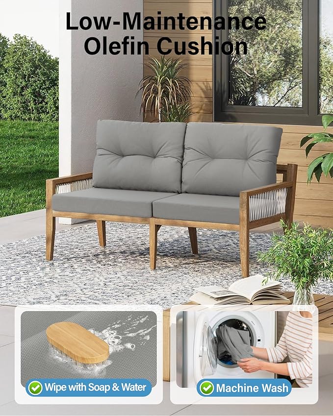 YEFU Olefin Outdoor Chair Cushions: Fade Resistant Outdoor Seat Cushion 24 x 24 - All Weather Patio Furniture Cushion with Ties - Deep Seat Patio Cushions for Chair Sofa Couch(Light Gray)