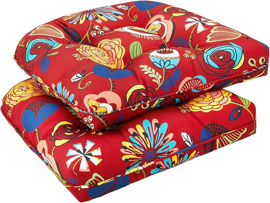 downluxe Outdoor Chair Cushions Set of 2 for Patio Furniture, Waterproof Tufted Overstuffed Patio Furniture Cushions, Thick Outdoor Seat Cushion, 19" X 19" X 5", Sonia Scarlet