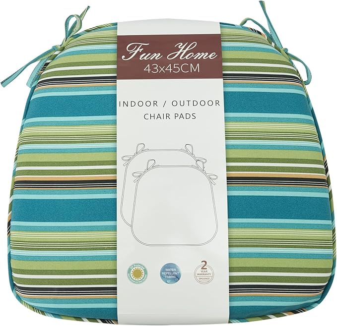 Outdoor Chair Cushions Set of 2,Patio Seat Cushion 17"x16"x2",U-Shaped Dining Chair Cushion 17 by 16 Inch,Water Resistant,Fade-Resistant Chair Pads for Kitchen Garden Furniture(Green Stripe)