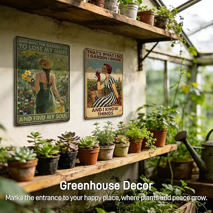 Garden Signs Funny Garden Decor for Outside - Gardening Gifts for Women Gardeners Plant Lovers - And Into the Garden I Go Metal Signs Vintage 12x8 Inch