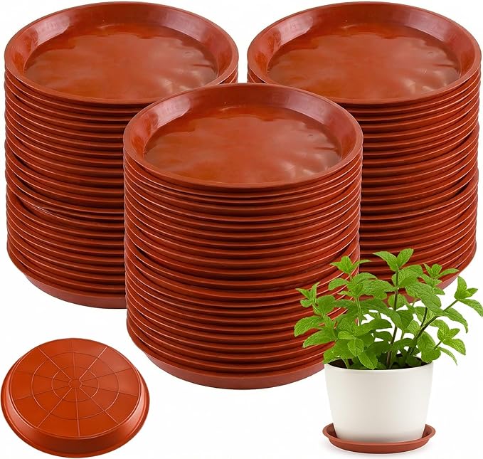 30 Pack Plant Saucer 10 Inches Plant Trays for Pots Plastic Round Drip Trays Flower Pot Saucers Black Planter Water Tray Plant Drainage Tray, Red