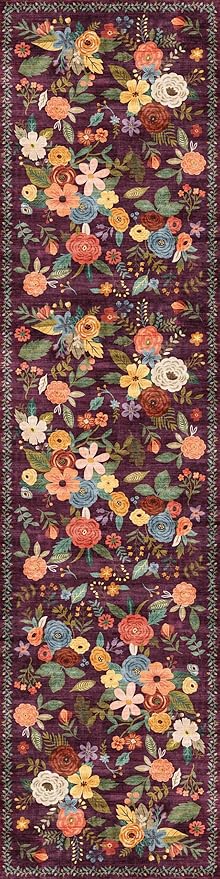 Rug for Hallways Kitchen Rug 3x7, Non Slip Washable Rugs with Rubber Backing Soft Floral Carpet Runner for Hallways, Kitchen, Laundry, Bedroom, Bathroom(3 x 7, Purple Lawn)