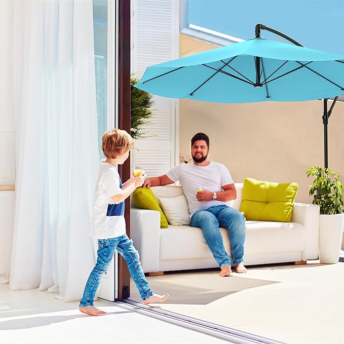 10 Ft Offset Cantilever Patio Umbrella - Fade-Resistant Shade Umbrella Outdoor Patio Canopy with Cross Base for Garden, Lawn, Deck, Yard or Pool by Pure Garden (Blue)