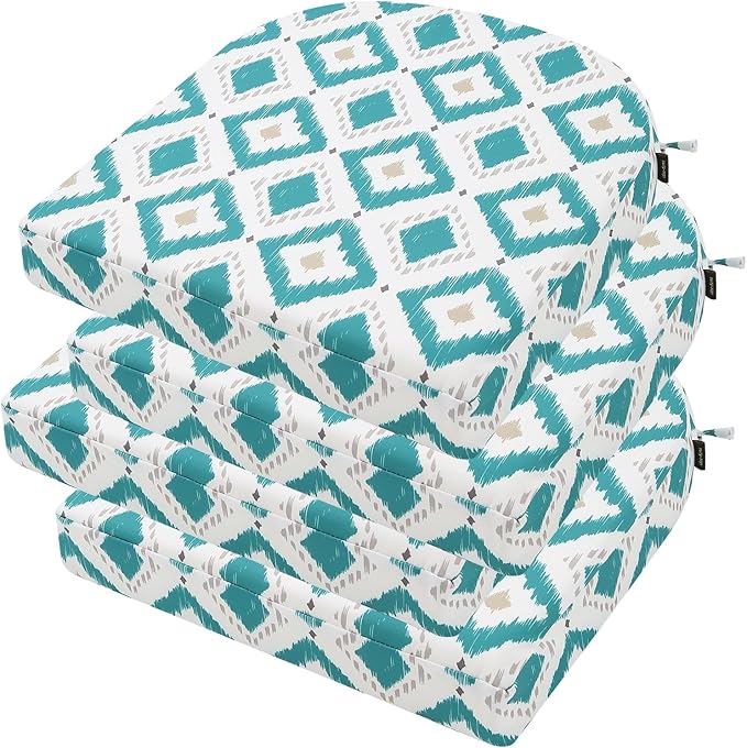idee-home Outdoor Chair Cushions Set of 4, Thick 17" x 17" x 3" Outdoor Seat Cushions Patio Furniture Waterproof with Ties, Dining Pads