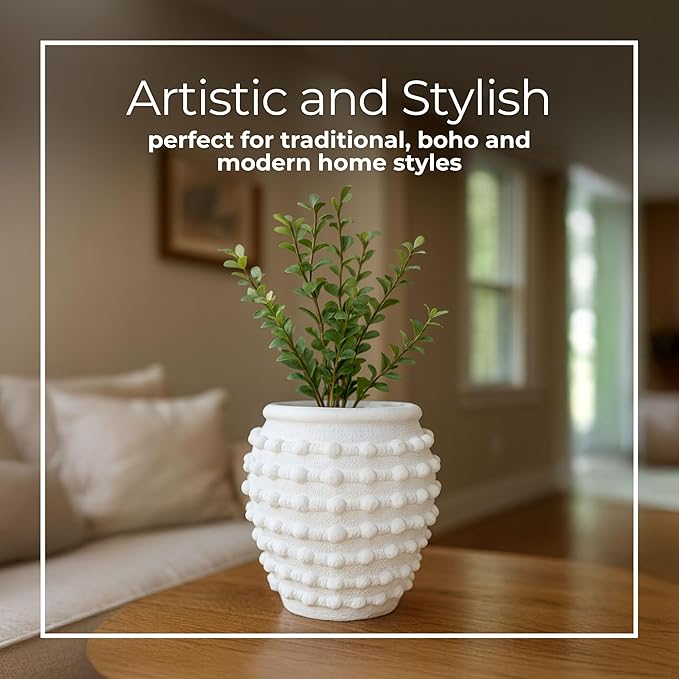 Modern Ceramic Flower Pot with Bubble Texture – Decorative Round Stoneware Planter for Indoor and Outdoor Plants – Unique Contemporary Accent for Garden, Patio, or Home Decor – 9" White