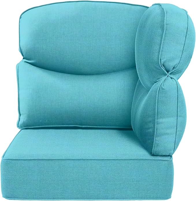 Luxury 24x24x6 Outdoor Corner Cushion 1 Set - Water-Repellent 3-Piece Cushion Set with Zipper for Outside Wicker Sofa Loveseat Chair Sectional Patio Conversation Sets - Turquoise/Smile