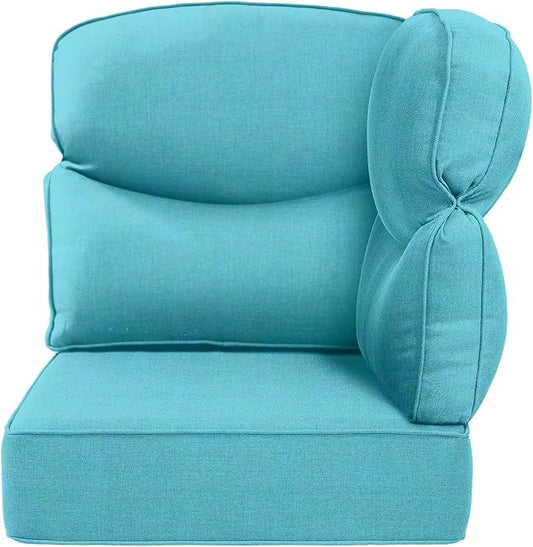 Luxury 24x24x6 Outdoor Corner Cushion 1 Set - Water-Repellent 3-Piece Cushion Set with Zipper for Outside Wicker Sofa Loveseat Chair Sectional Patio Conversation Sets - Turquoise/Smile