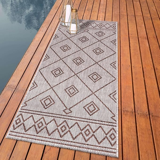 Keen Home Design Terrace Outdoor Runner Rug - 26"x67" Washable Indoor/Outdoor Rug for Patio, Kitchen, Balcony, Beach, Garden, Deck and Porch, Size: 2'2" x 5'7", Moroccan