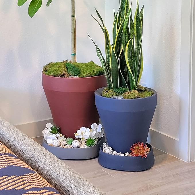 Crescent Garden TruDrop Rim Modern Self Watering Planter with Water Level Indicator, Indoor/Outdoor Weather-Safe Round Plant Pot, Grow Healthy Plants & Flowers - 26" W (Currant)
