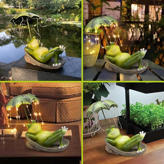 Banax Solar Outdoor Garden Decoration, Lazy Frog Animal Statue, IP65 Rated Waterproof Mini Pond Decorations, Resin Fairytale Art Ornament, Garden Gift for Family, Friends & Colleagues