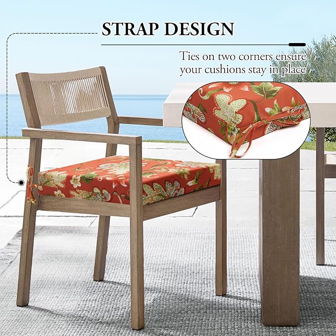 Wellsin Outdoor Chair Cushions for Patio Furniture - Outdoor Cushions for Chairs - Water Resistant Patio Chair Cushions Set of 4, 18.5"X16"X3", Flower Red