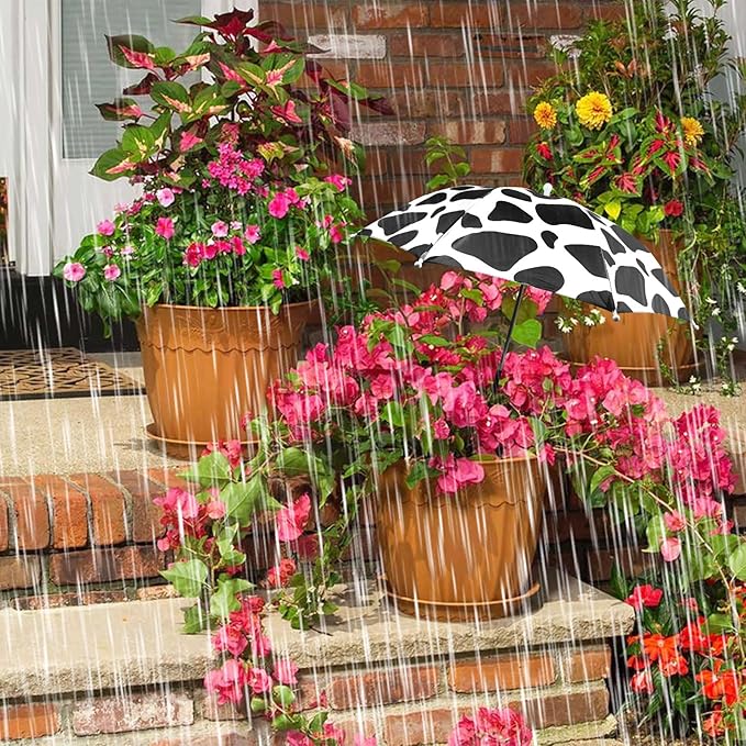 Black White cow print 23.6 Inch Plant Umbrellas for Outdoor Plants，Garden Umbrella Shade for Potted Plants and Garden Beds，Sun Shade Covers, Sun Protection Cloth for Potted Plants Garden Beds