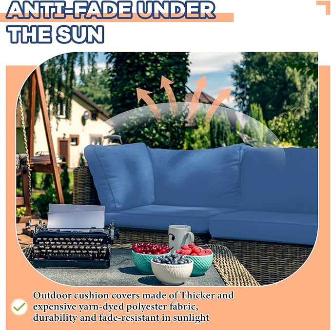 Patelai 14 Piece Outdoor Furniture Replacement Cushions Fits 6 Seat Patio Sectional Cushions Set Waterproof Couch Replacement Sofa Liner Cover for Porch Garden Balcony(Royal Blue)