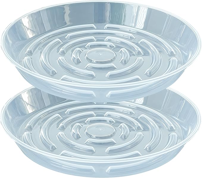 2 Packs Plant Saucer Pot Tray, 14 inch Clear Flower Planter Saucers and Drip Trays, 13 inch Plastic Flower Planter Saucers for Indoors Outdoors, Heavy Durable Plant Plate Water Catcher