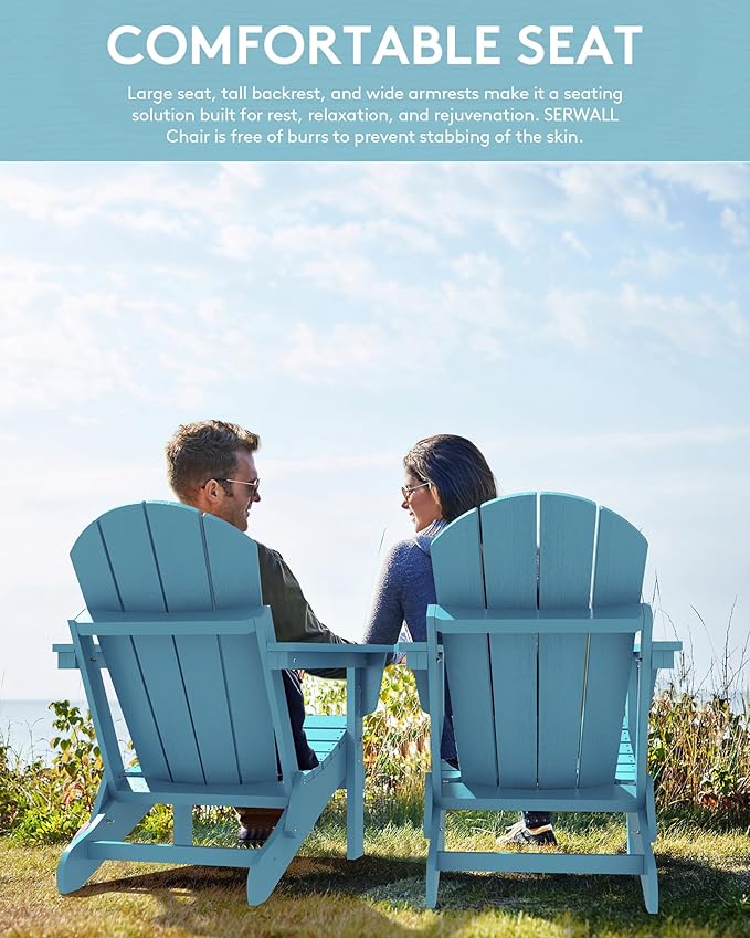SERWALL Foldable Adirondack Chair Set of 4 for Patio Garden Outdoors- Aruba Blue
