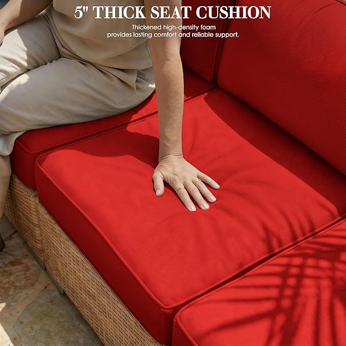 Outdoor Replacement Cushions for Patio Furniture, 5" Foam High-Density, 14-Piece Water-Resistant Outdoor Cushion for 6-Seat Sectional Patio Conversation Sets, Liner&Cover