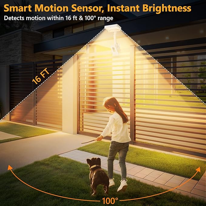 Clip On Solar Lights Outdoor with Motion Sensor, 360°Rotatable & Vertically Adjustable Solar Fence Lights with 92 LEDs (600 LM, 3000 K),IP65 Waterproof Security Light for Deck, Gutter（White, 2 Pack）