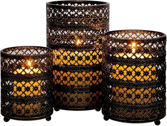 Metal Candle Holders Set of 3, Decorative Tealight Candle Holder Sets, Candlestick for Pillar Vintage Style Perfect for Tabletop Centerpieces Home Decor Wedding Parties Events